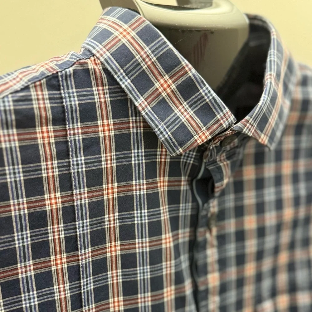 Banana Republic Navy and Pink Plaid Shirt